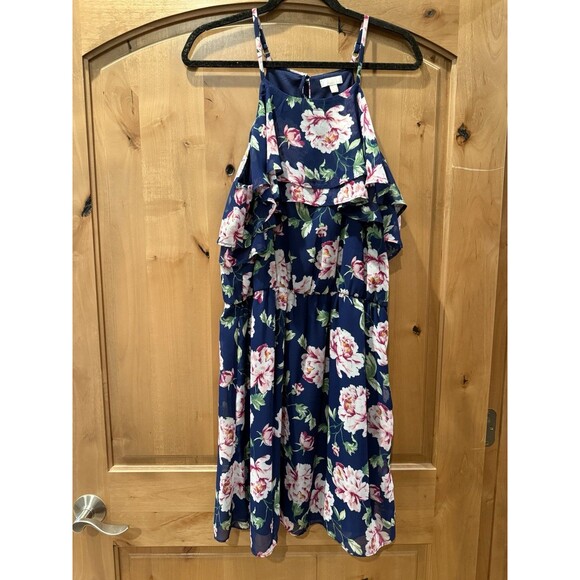 Charming Charlie Floral Navy Short Dress, 40” Long, Size Large - Picture 1 of 3